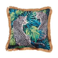 Pillow Haven Bettzeug-Kissenbezug mit Dschungeltieren – Luxus-Satin mit goldenen Quastenfransen