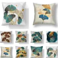 Pillow Haven Bettzeug-Kissenbezug mit Ginkgoblättern – moderner nordischer Kissenbezug, 45 x 45 cm