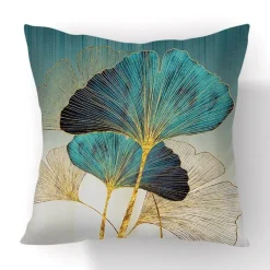 Pillow Haven Bettzeug-Kissenbezug mit Ginkgoblättern – moderner nordischer Kissenbezug, 45 x 45 cm