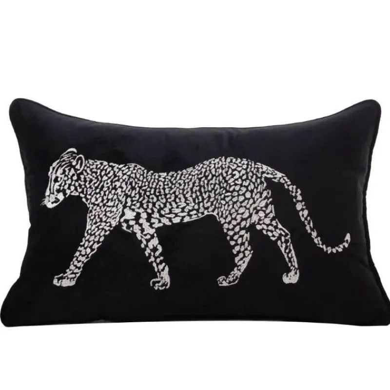 Pillow Haven Bettzeug-Kissenbezug mit goldener Leopardenstickerei – Luxuriöses Wohnzimmerdekor