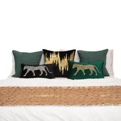 Pillow Haven Bettzeug-Kissenbezug mit goldener Leopardenstickerei – Luxuriöses Wohnzimmerdekor