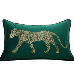 Pillow Haven Bettzeug-Kissenbezug mit goldener Leopardenstickerei – Luxuriöses Wohnzimmerdekor