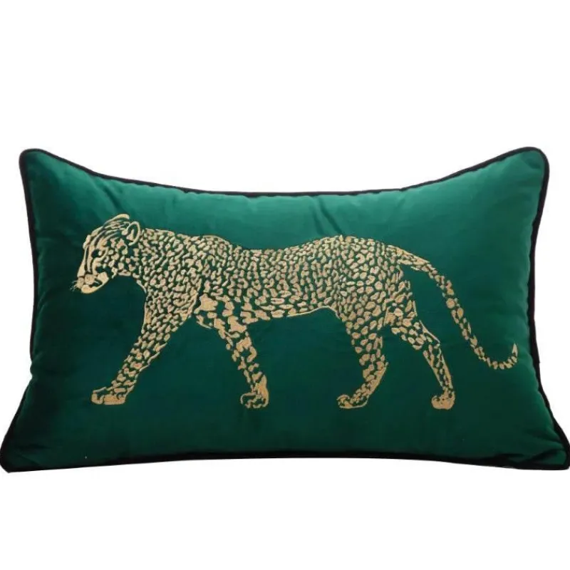 Pillow Haven Bettzeug-Kissenbezug mit goldener Leopardenstickerei – Luxuriöses Wohnzimmerdekor
