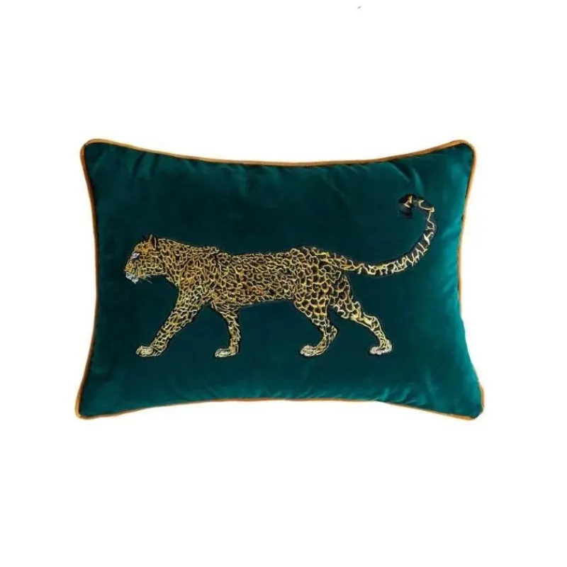 Pillow Haven Bettzeug-Kissenbezug mit Leopardenstickerei – Dekoratives Akzentkissen mit Tiermuster