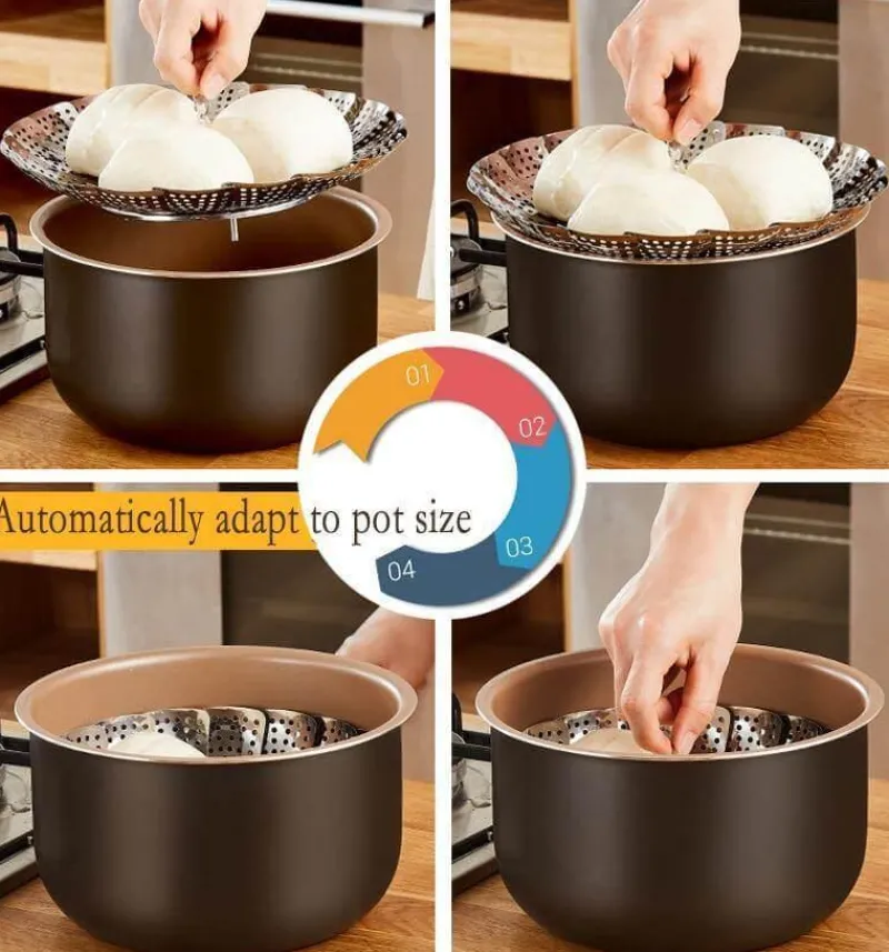 Deco Küche & Esszimmer-Klappbarer Dampfgarer aus Edelstahl – Küchenwerkzeug für Gemüse