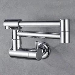 The Culinary Kit Küche & Esszimmer-Klappbarer Topffüller-Wasserhahn aus Chrom zur Wandmontage