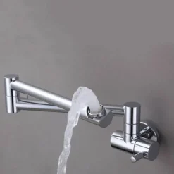 The Culinary Kit Küche & Esszimmer-Klappbarer Topffüller-Wasserhahn aus Chrom zur Wandmontage
