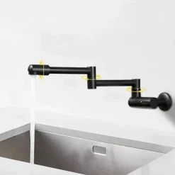 The Culinary Kit Küche & Esszimmer-Klappbarer Topffüller-Wasserhahn aus Chrom zur Wandmontage