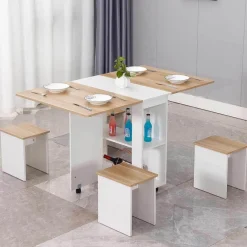 Comfort u0026 Style Möbel-Klappbares Esstisch-Set mit Rollen – Moderne, platzsparende Möbel