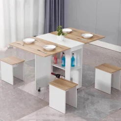 Comfort u0026 Style Möbel-Klappbares Esstisch-Set mit Rollen – Moderne, platzsparende Möbel