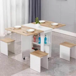 Comfort u0026 Style Möbel-Klappbares Esstisch-Set mit Rollen – Moderne, platzsparende Möbel