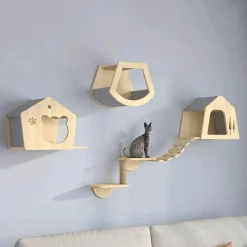 Comfort u0026 Style Haustierzubehör|Reinigungswerkzeuge Für Haustiere-Kletterturm für Katzenwände aus Holz – Katzenmöbelplattform