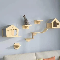 Comfort u0026 Style Haustierzubehör|Reinigungswerkzeuge Für Haustiere-Kletterturm für Katzenwände aus Holz – Katzenmöbelplattform