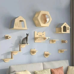 Comfort u0026 Style Haustierzubehör|Reinigungswerkzeuge Für Haustiere-Kletterturm für Katzenwände aus Holz – Katzenmöbelplattform
