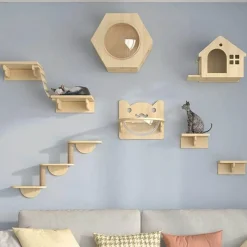 Comfort u0026 Style Haustierzubehör|Reinigungswerkzeuge Für Haustiere-Kletterturm für Katzenwände aus Holz – Katzenmöbelplattform