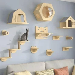 Comfort u0026 Style Haustierzubehör|Reinigungswerkzeuge Für Haustiere-Kletterturm für Katzenwände aus Holz – Katzenmöbelplattform