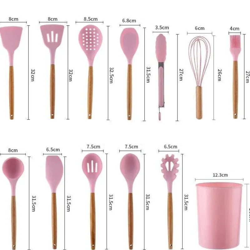 Tom Küche & Esszimmer-Kochutensilien-Set aus Silikon – Küchenutensilien in Lebensmittelqualität mit Holzgriff