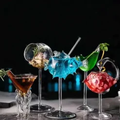 Plates u0026 More Küche & Esszimmer-Kugelfisch-Cocktailglas – Transparenter Molekularweinkelch mit Strohhalm