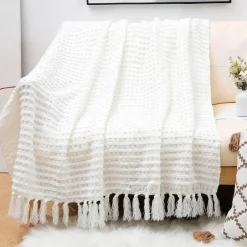 Wrap u0026 Relax Bettzeug-Kuschelige nordische Strickdecke – Überwurf mit Quasten für Zuhause und unterwegs