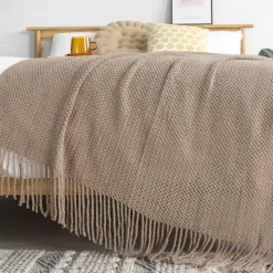 Wrap u0026 Relax Bettzeug-Kuschelige Strickdecke – Überwurf mit Quasten für Sofa oder Bett