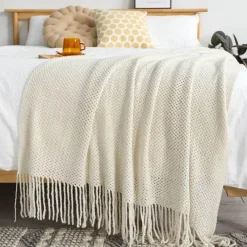 Wrap u0026 Relax Bettzeug-Kuschelige Strickdecke – Überwurf mit Quasten für Sofa oder Bett