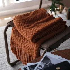 Wrap u0026 Relax Bettzeug-Kuschelige Tweed-Strickdecke – Überwurf mit Quasten für Sofa oder Bett