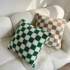Cozy Cushions Bettzeug-Kuscheliges Lamm-Fleece-Schachbrettkissen – Dekokissen