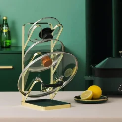 The Decor Haven Küche & Esszimmer-3-lagiges Topfdeckel-Halterregal - Küchenaufbewahrungs-Organizer für Kochgeschirr