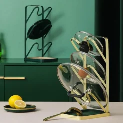 The Decor Haven Küche & Esszimmer-3-lagiges Topfdeckel-Halterregal - Küchenaufbewahrungs-Organizer für Kochgeschirr