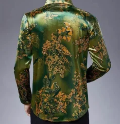 Herren Heritage Threads Herrenbekleidung-Langarmhemd aus Stretch-Samt für Herren mit Blumenmuster