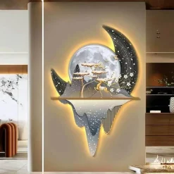 Accent u0026 Adorn Beleuchtung-LED-Leinwandkunst – Mystisches Mondlicht-Walddekor