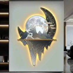 Accent u0026 Adorn Beleuchtung-LED-Leinwandkunst – Mystisches Mondlicht-Walddekor