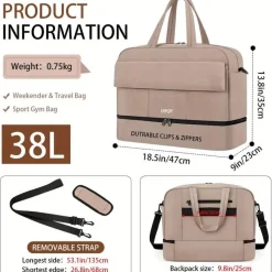 BagAura Taschen & Geldbörsen-Leichte Reisetasche – Reisetasche mit großem Fassungsvermögen und abnehmbarem Riemen