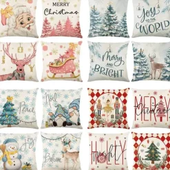 Pillow Haven Bettzeug-Leinen Kissenbezug mit Weihnachtsbuchstaben-Print - Weihnachtsdekoration