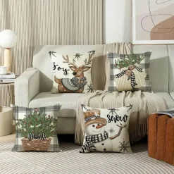 Pillow Haven Bettzeug-Leinen Kissenbezug mit Weihnachtsbuchstaben-Print - Weihnachtsdekoration