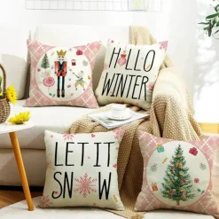 Pillow Haven Bettzeug-Leinen Kissenbezug mit Weihnachtsbuchstaben-Print - Weihnachtsdekoration