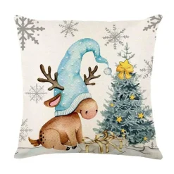Pillow Haven Bettzeug-Leinen Kissenbezug mit Weihnachtsbuchstaben-Print - Weihnachtsdekoration