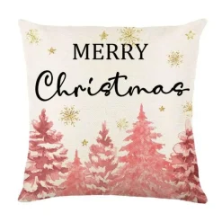 Pillow Haven Bettzeug-Leinen Kissenbezug mit Weihnachtsbuchstaben-Print - Weihnachtsdekoration