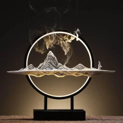 The Gilded Nest Beleuchtung-Lotus Buddha Ceramic Incense Burner Lamp - Decorative Aromatherapy Waterfall Lighting