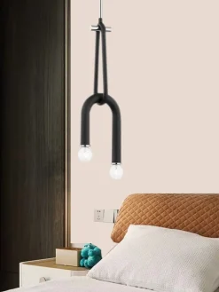 Tom Wohndeko-Lumivara Arc Double Bulb LED Pendant – Modern Black Metal Chandelier