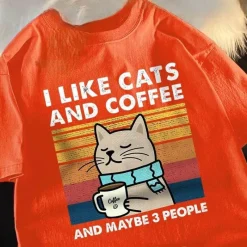 Damen Everly u0026 Lace Herrenbekleidung|Damenbekleidung-Lustiges Katzen- und Kaffee-T-Shirt – Ich mag Katzen, Kaffee und 3 Personen