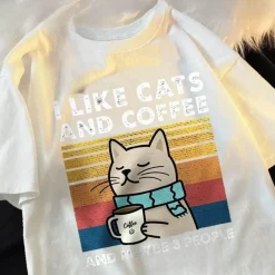 Damen Everly u0026 Lace Herrenbekleidung|Damenbekleidung-Lustiges Katzen- und Kaffee-T-Shirt – Ich mag Katzen, Kaffee und 3 Personen