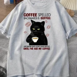 Damen Everly u0026 Lace Herrenbekleidung|Damenbekleidung-Lustiges Katzen-Kaffee-T-Shirt – einzigartiges rückwärts gerichtetes Design