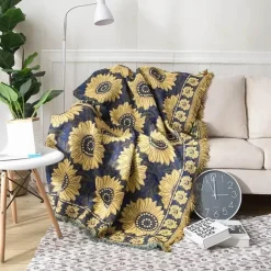 Snug u0026 Soft Bettzeug-Luxuriöse Strickdecke mit Sonnenblumenmotiv – pastorale dekorative Sofa-Tagesdecke