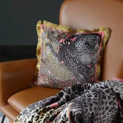 Pillow Haven Bettzeug-Luxuriöser Kissenbezug aus Samt – Rosa Leopard, doppelseitig mit Quasten