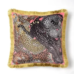 Pillow Haven Bettzeug-Luxuriöser Kissenbezug aus Samt – Rosa Leopard, doppelseitig mit Quasten