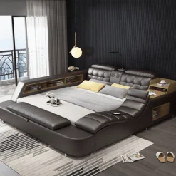 Cozy Living Möbel-Luxuriöser Lederbettrahmen mit Massagesessel – Modernes multifunktionales Design