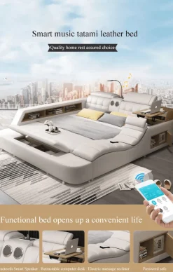 Cozy Living Möbel-Luxuriöser Lederbettrahmen mit Massagesessel – Modernes multifunktionales Design