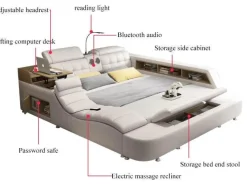 Cozy Living Möbel-Luxuriöser Lederbettrahmen mit Massagesessel – Modernes multifunktionales Design