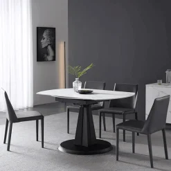 Comfort u0026 Style Möbel-Luxuriöser ovaler ausziehbarer Marmor-Esstisch – Modernes Rock Plate Design